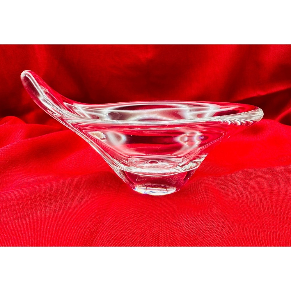 Daum France Signed Crystal Art Glass Teardrop Bowl Mid Century Modern 7 Inch
